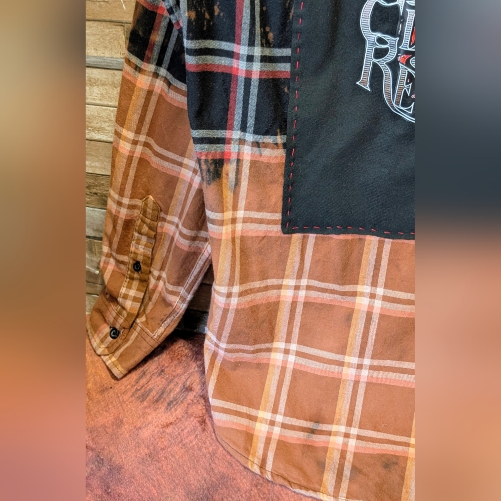 Credence Clearwater Revival Upcycled Dip Dye Bleached Flannel Shirt - Picture 6 of 15